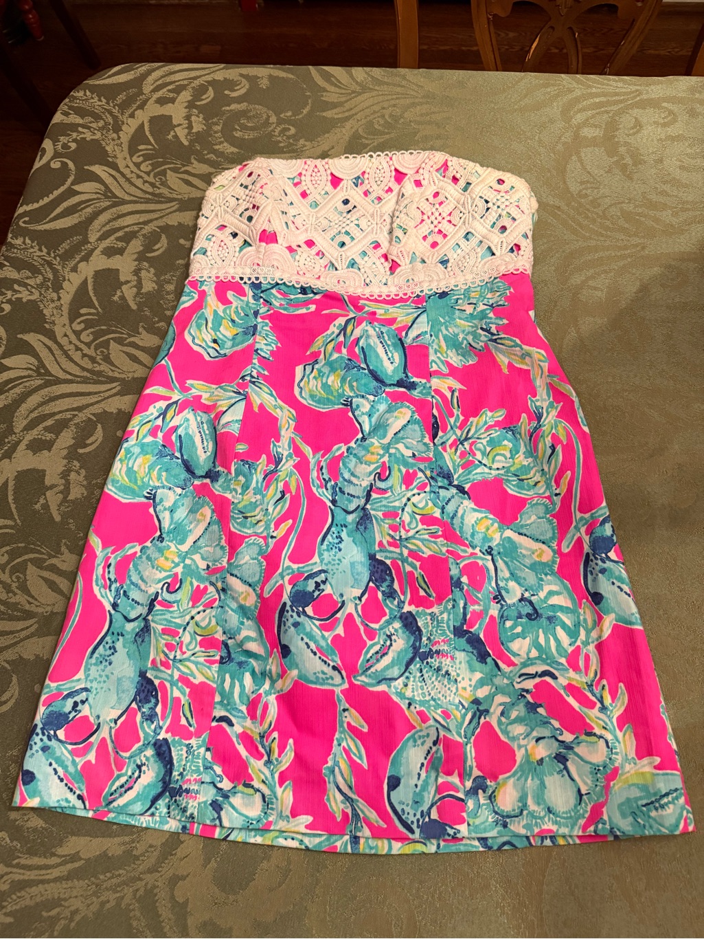 Lilly Pulitzer Strapless Pink Logo Tag With White Lining And Multicolor Trim
